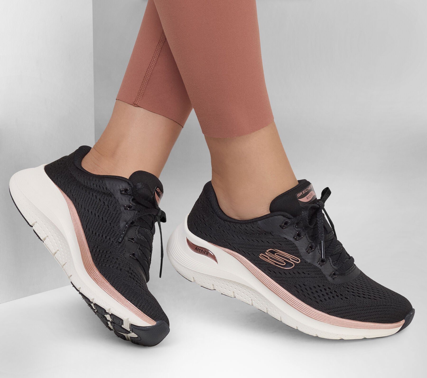 SKECHERS WOMENS ARCH FIT 2.0 TRAINER BLACK ROSE GOLD