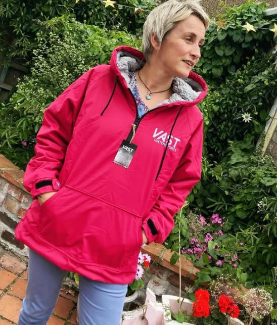 VAST 1/4 ZIP FLEECE HOODY  RASPBERRY