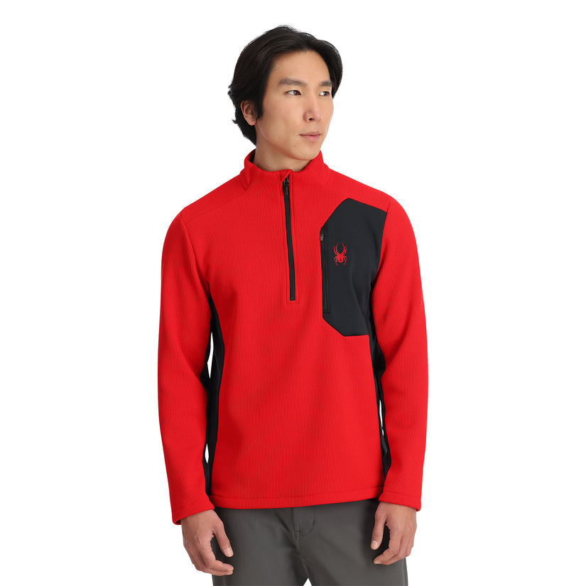 SPYDER MENS BANDIT 1/2 ZIP MIDLAYER RED