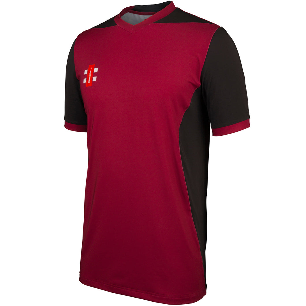 OXTON CC SENIOR  T20 SHORT SLEEVE SHIRT MAROON/BLACK