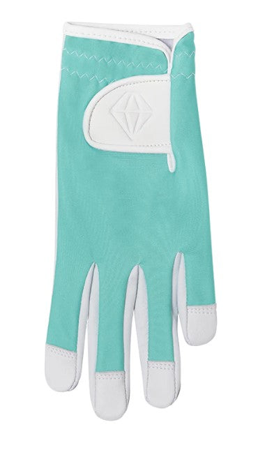 PURE GOLF WOMENS EDEN CABRETTA LEATHER LYCRA COMFORT STRETCH GOLF GLOVE - OCEAN BUE