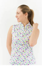 Load image into Gallery viewer, PURE GOLF WOMENS RISE SLEEVELESS POLO SHIRT - ETHEREAL BOUQUET
