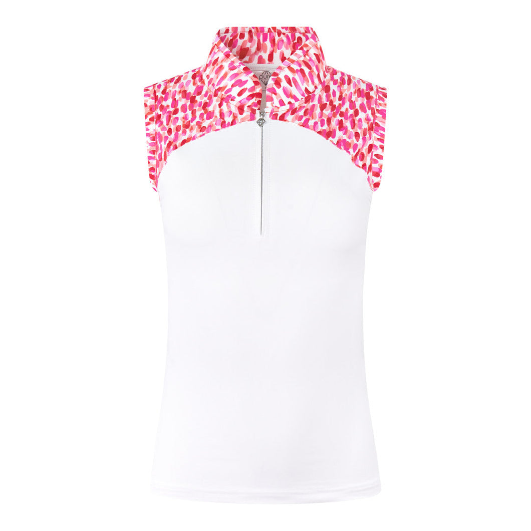 PURE GOLF WOMENS FREDA SLEEVELESS POLO SHIRT PETAL POLKA