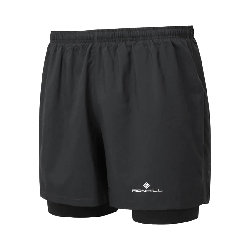 RONHILL MENS CORE TWIN RUNNING SHORT BLACK/BRIGHT WHITE