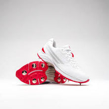 Load image into Gallery viewer, GRAY NICOLLS  SENIOR VELOCITY 5.0 CRICKET SPIKE SHOES  WHITE/RED
