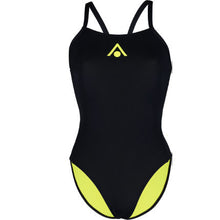 Load image into Gallery viewer, AQUASPHERE WOMENS ESSENTIAL TIE BACK SWIMSUIT BLACK/YELLOW
