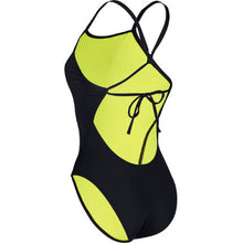 Load image into Gallery viewer, AQUASPHERE WOMENS ESSENTIAL TIE BACK SWIMSUIT BLACK/YELLOW

